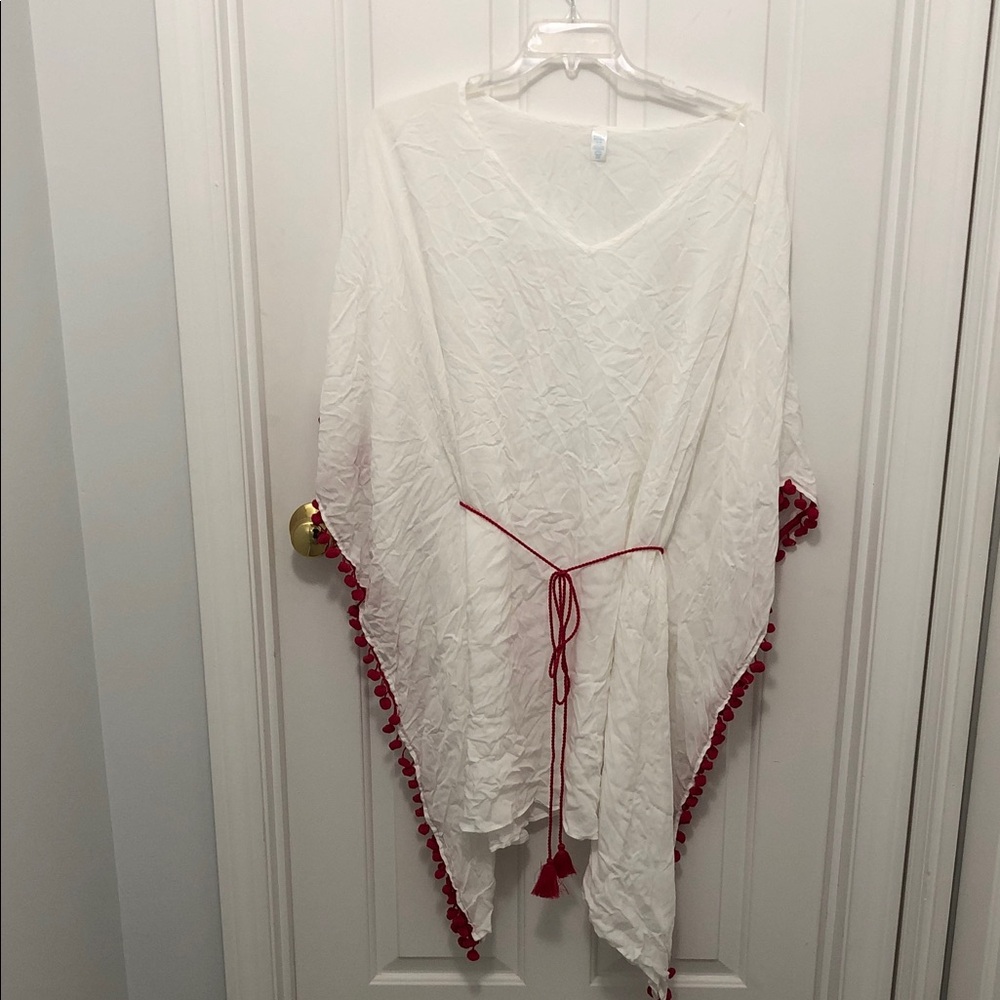 Tropical Escape White bat wing/poncho beach coverup